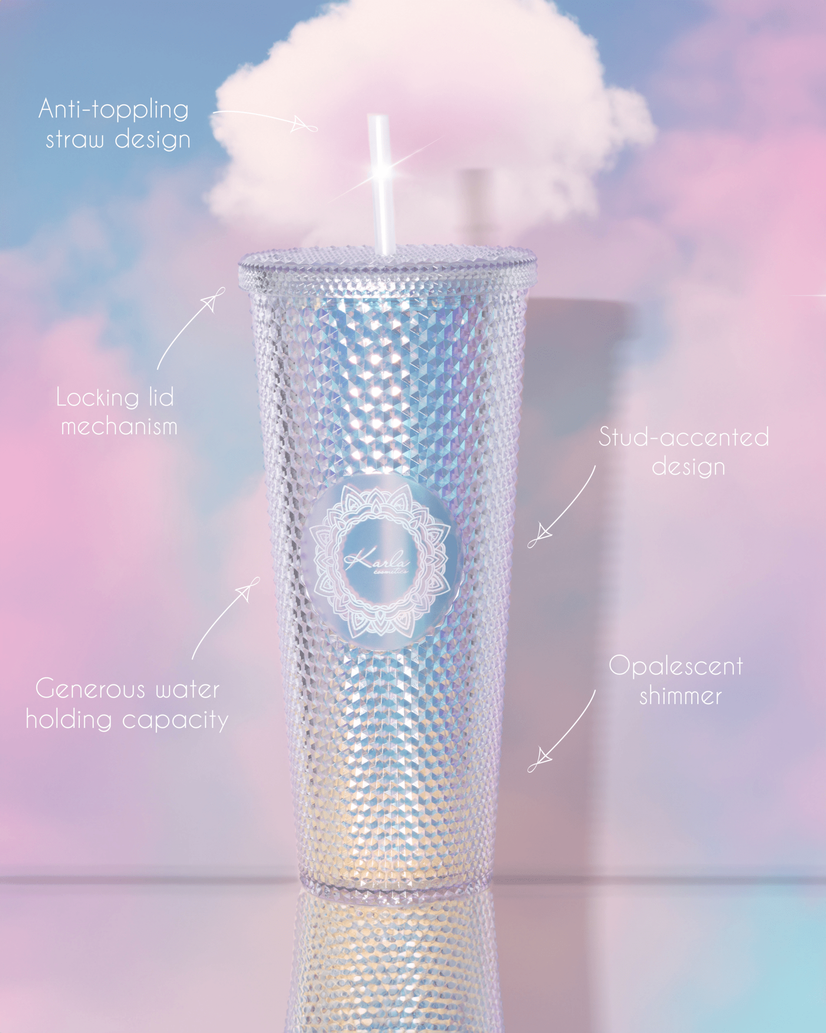 Iridescent Studded Tumbler Drinking Cup - Karla Cosmetics